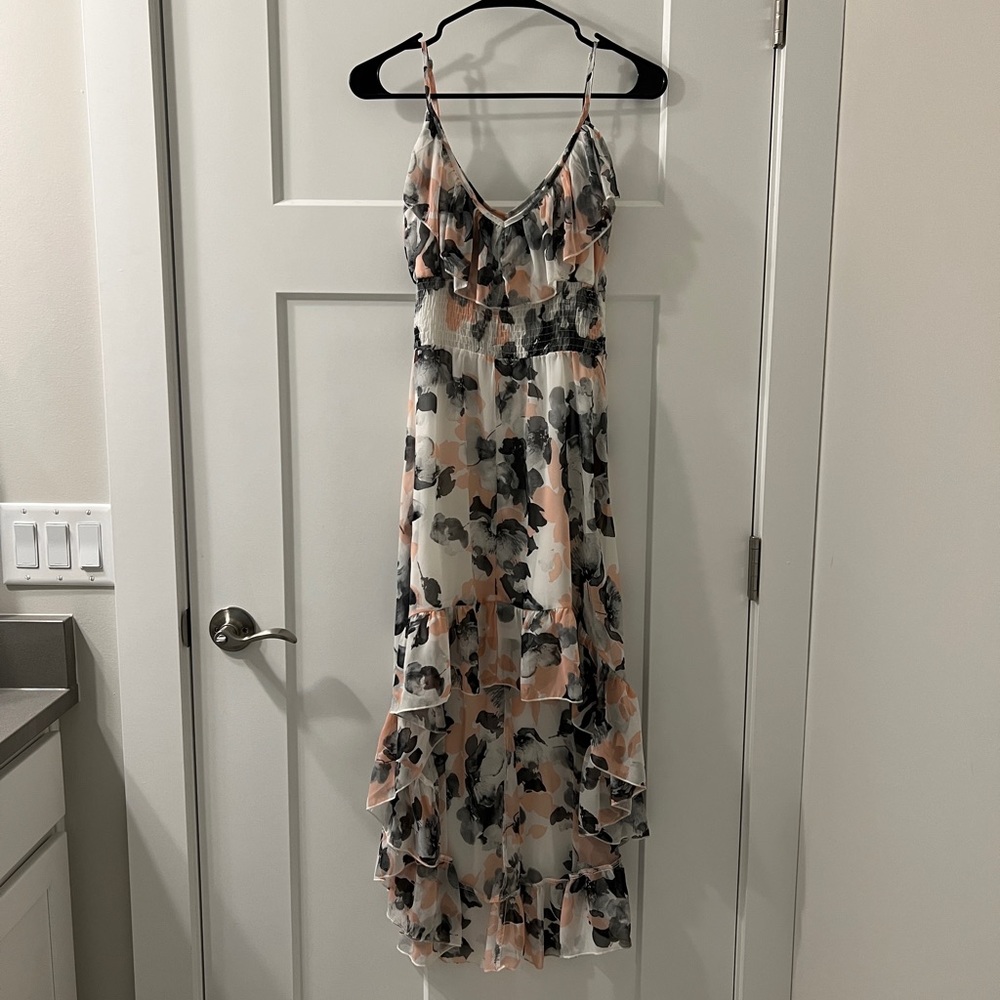 High low white pink and gray dress